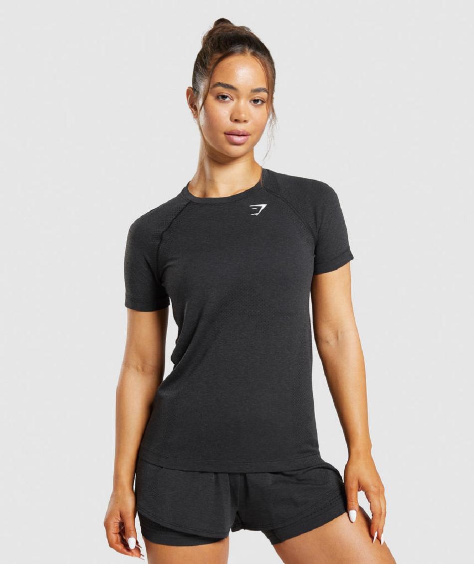 Gymshark Vital Seamless 2.0 Light Ženske T Shirts Crne | HR 3271ZUT